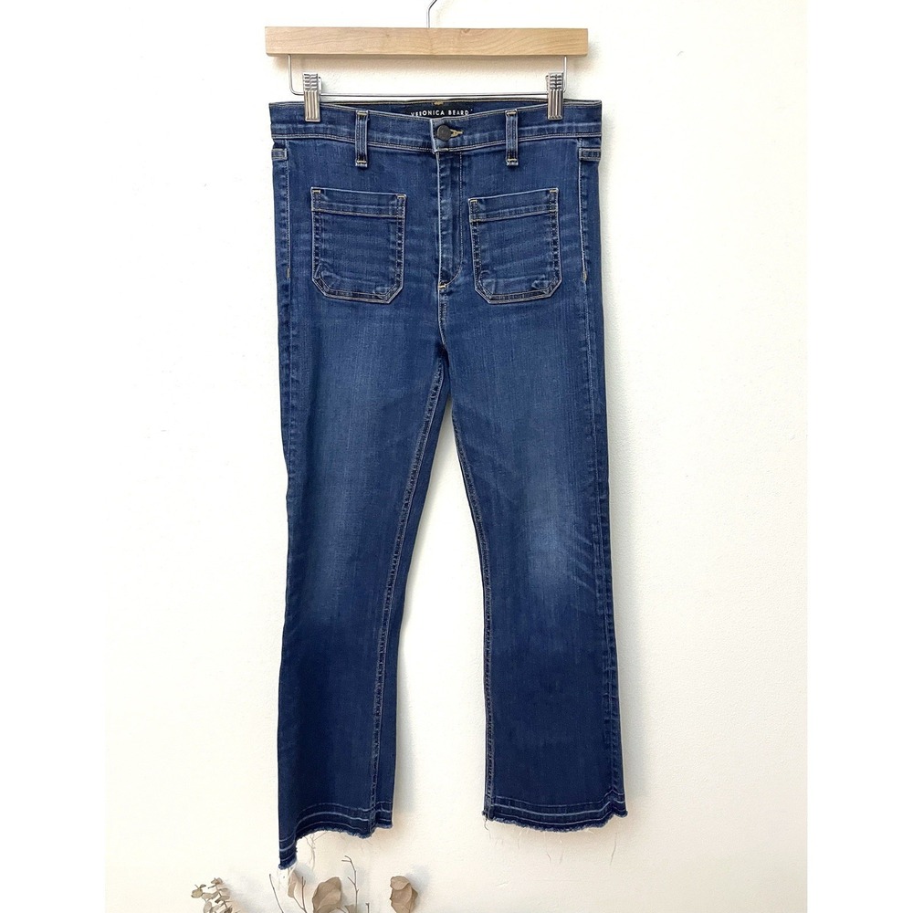 VERONICA BEARD Carolyn 10" Baby Boot Dark Vintage Patch Pocket Kick Flare Jean27 - Picture 2 of 14